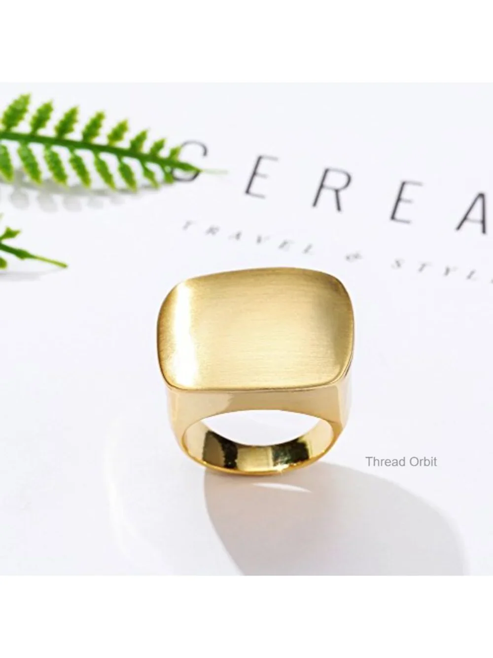 Brushed Gold Statement Chunky Dome Square Ring